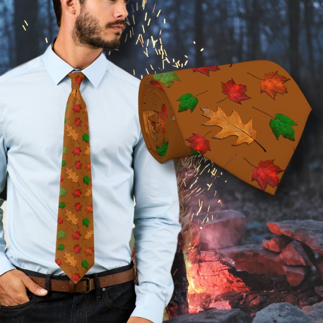 Golden Brown Fall Leaves Pattern Tie Krawatte (Von Creator hochgeladen)