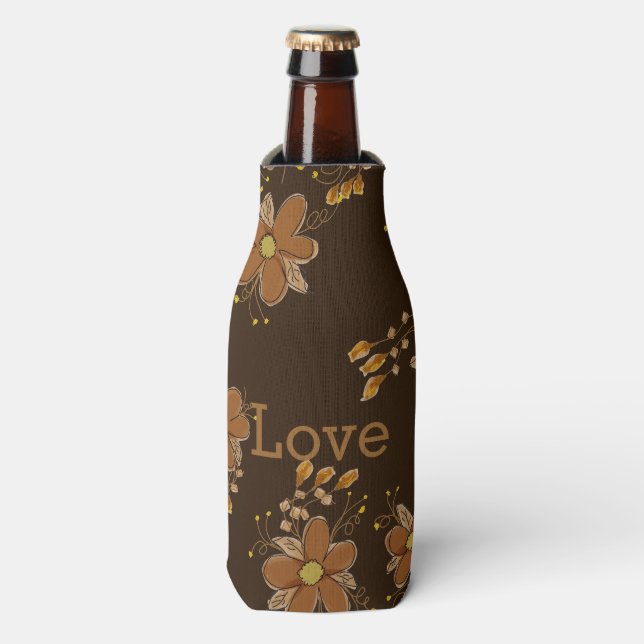Golden Brown Floral Flasche Schlauch Flaschenkühler (Flaschenvorderseite)
