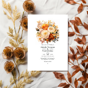 Golden Brown Floral Spring Wedding Einladung