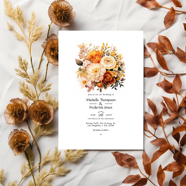 Golden Brown Floral Spring Wedding Einladung (Von Creator hochgeladen)