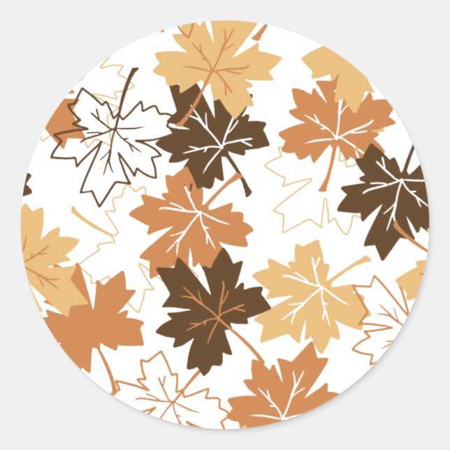 Golden Brown Herbst Muster White Ver Runder Aufkleber (Vorderseite)