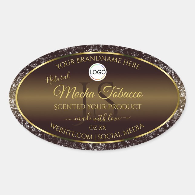 Golden Brown Logo Initials Glitzer Produktmarken Ovaler Aufkleber (Vorderseite)