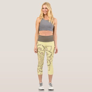 Golden-Brown Mandala Capri Leggings