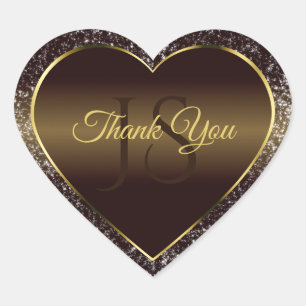 Golden Brown mit Glitzer Initialen Niedlich Danke Herz-Aufkleber