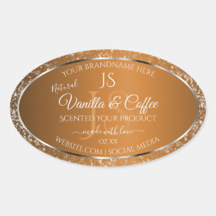 Golden Brown mit Glitzer Initials-Produktkennzeich Ovaler Aufkleber