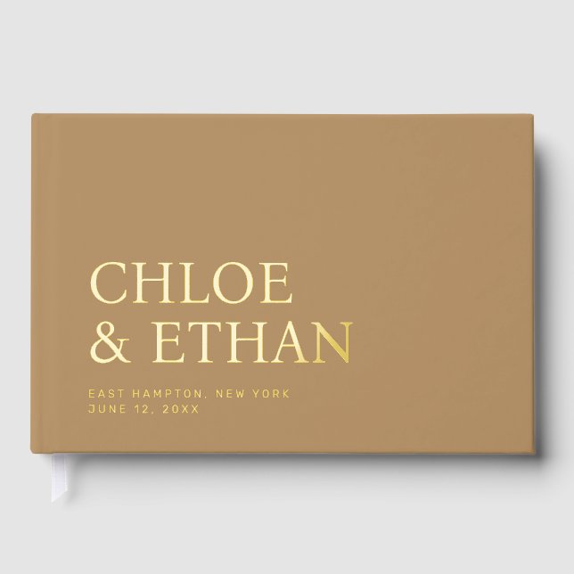 Golden Brown Modern Wedding Foil Gästebuch (Vorderseite)
