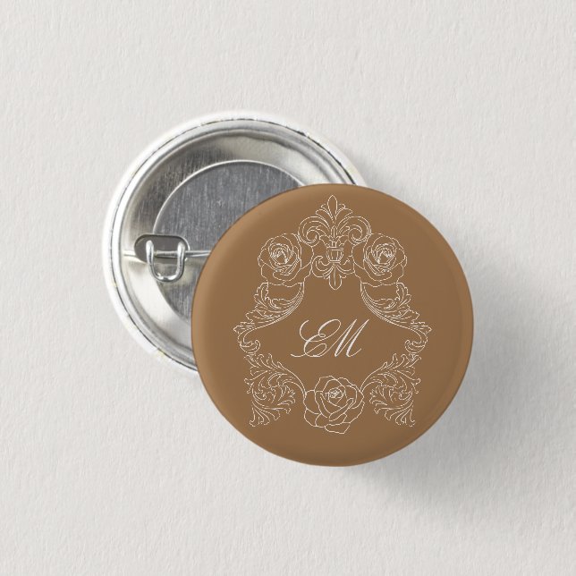 Golden Brown Rokoko Wappen Monogram Button (Vorne & Hinten)