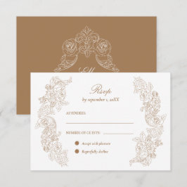 Golden Brown Romantic Ornaments Wedding RSVP Card Karte