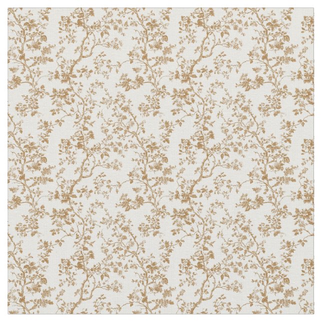 Golden Brown Toile mit Blüten und Blätter Stoff (Nahaufnahme)