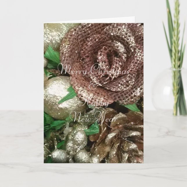 Golden Brown Weihnachtskranz, Grußkarte Feiertagskarte (Vorderseite)