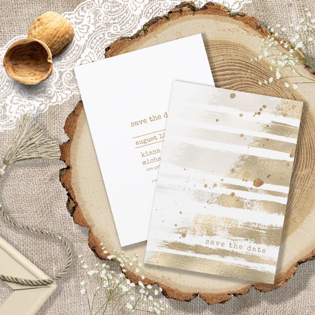Golden Brush Stroke Stripes Wedding ID655 Save The Date (Von Creator hochgeladen)