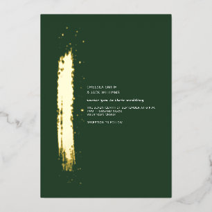 Golden Brushstroke Emerald Minimalistisch Wedding Folieneinladung