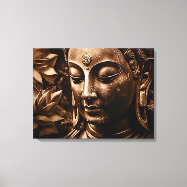 Golden Buddha Lotus Blume Stretched Canvas Print Leinwanddruck (Vorderseite)