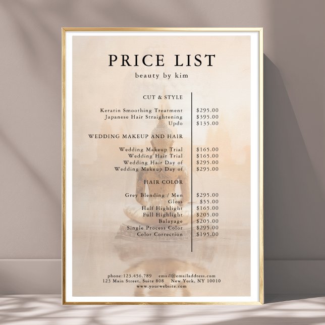 Golden Buddha Salon Preisliste Poster (Custom Golden Buddha Salon Price List Poster - Print & Instant Download)