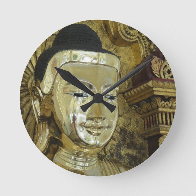 Golden Buddha Statue Inspiration Liebe Runde Wanduhr (Vorderseite)