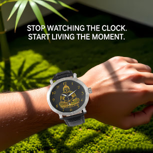 Golden Buddha Statue Meditieren in Friedlicher Pos Armbanduhr