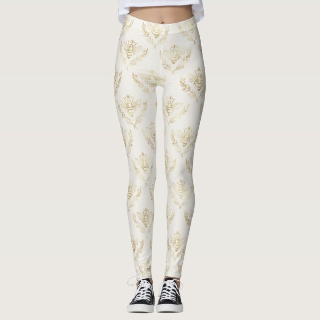 Golden Bumble Bee mit einem Kronmuster Leggings (Vorderseite)