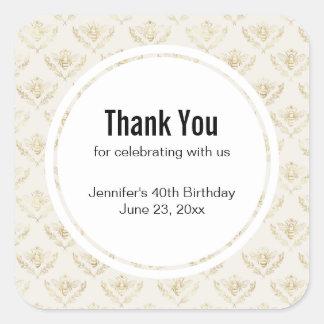 Golden Bumble Bee mit einem Kronmuster Vielen Dank Quadratischer Aufkleber