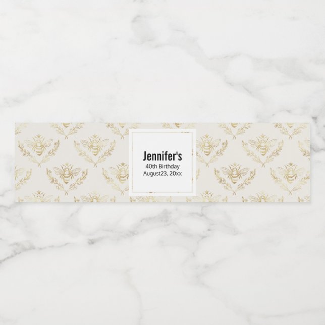 Golden Bumble Bee mit einem Kronmuster Wasserflaschenetikett (Einzelnes Label)