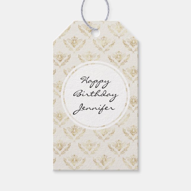 Golden Bumble Bee mit Kronmuster Geschenkanhänger (Vorderseite)