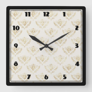 Golden Bumble Bee mit Kronmuster Quadratische Wanduhr