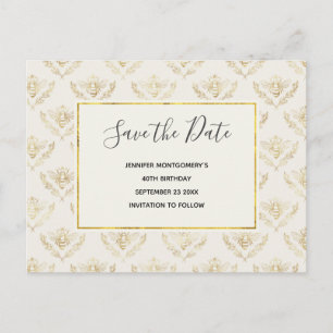 Golden Bumble Bee Pattern Save the Date Einladungspostkarte