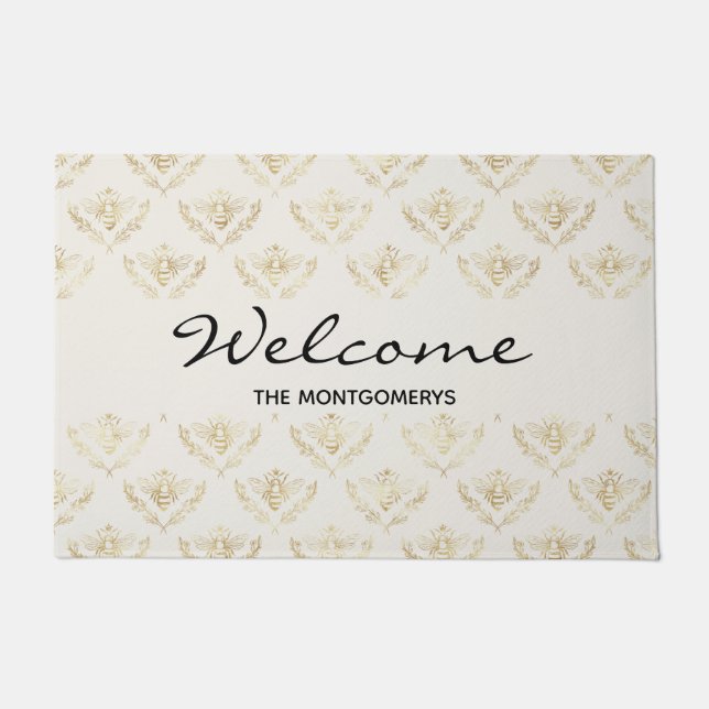 Golden Bumble Biene mit Kronmuster Willkommen Fußmatte (Vorderseite)