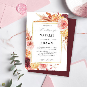 Golden Burgund & Blush Pink Bloral Wedding - B Einladung