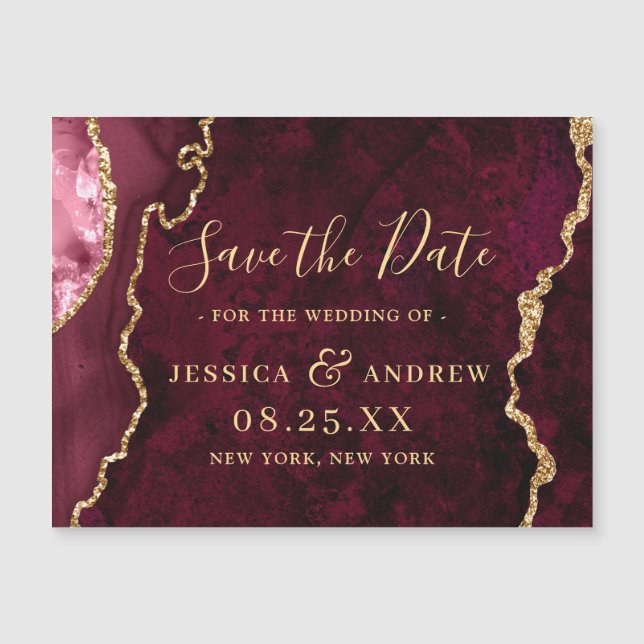 Golden Burgundy Agate Save the Date Magnetkarte (Vorderseite)