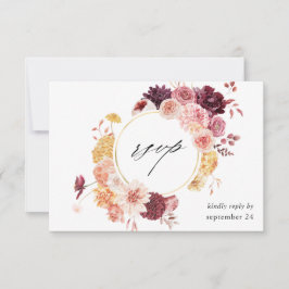 Golden Burgundy Blush Pink Floral w Meal RSVP Kart Karte