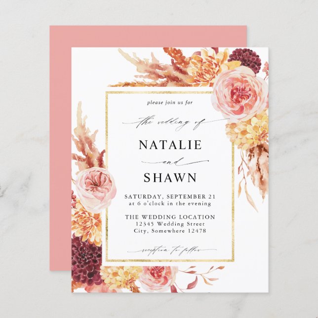 Golden Burgundy Blush Pink Floral Wedding P (Vorne/Hinten)