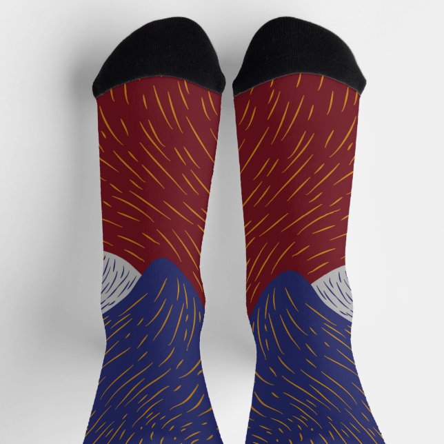 Golden Burgundy Navy Blue Custom Socken (Oben)
