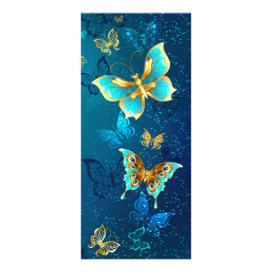 Golden Butterflies on a Blue Background Werbekarte