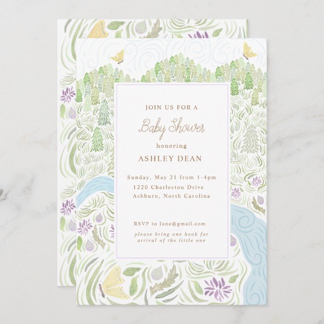 Golden Butterfly Baby Dusche Einladung (Vorne/Hinten)