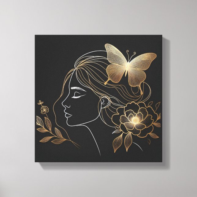 Golden Butterfly Crown on Feminine Profile Leinwanddruck (Vorderseite)
