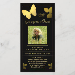 Golden Butterfly Danke Foto Sympathy Card