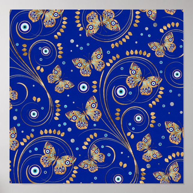 Golden Butterfly Evil Eye Pattern Poster (Vorne)