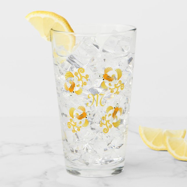 Golden Butterfly Koi Monogram Glas (Vorderseite Ice)