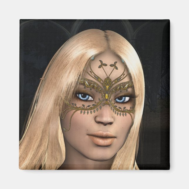 Golden Butterfly Masked Fairy Fantasy Magnet (Vorne)