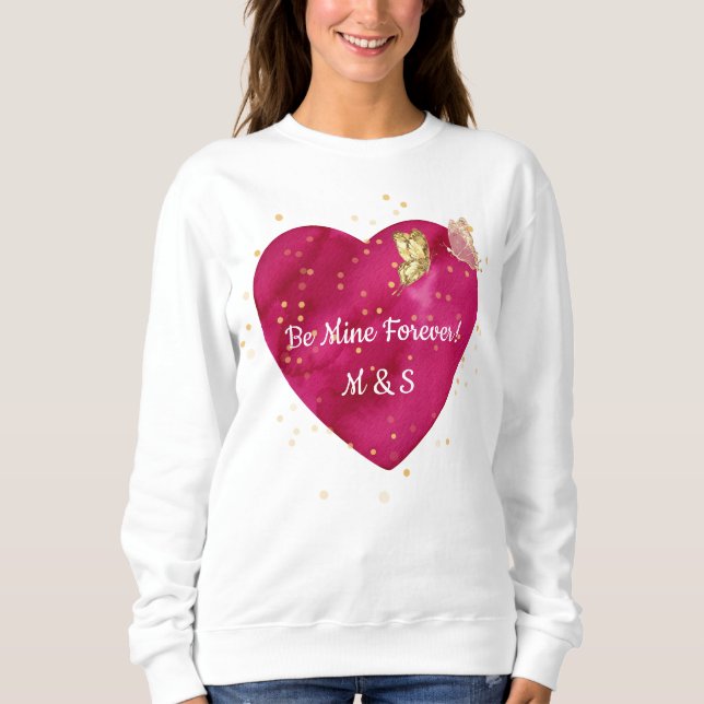 Golden Butterfly Pink Heart Valentine  Sweatshirt (Vorderseite)