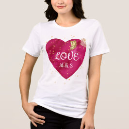 Golden Butterfly Pink Heart Valentine T-Shirt Tri-Blend Shirt