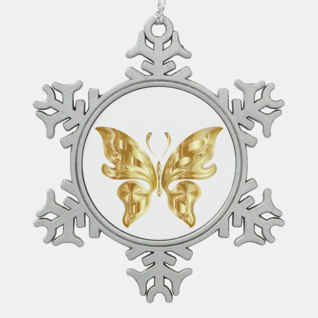 GOLDEN BUTTERFLY SNOWFLAKE PEWTER CHRISTMAS ORNAME SCHNEEFLOCKEN Zinn-Ornament (Vorderseite)