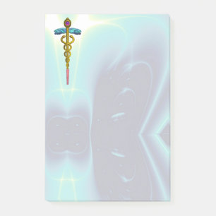 GOLDEN CADUCEUS SYMBOL MONOGRAMM Aquamarin Blue Post-it Klebezettel