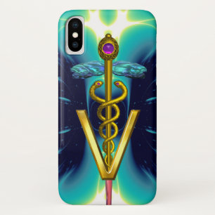 GOLDEN CADUCEUS VETERINÄRSYMBOL / Aquamarin blau Case-Mate iPhone Hülle