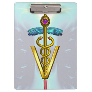 GOLDEN CADUCEUS VETERINÄRSYMBOL /Aquamarin blau Klemmbrett