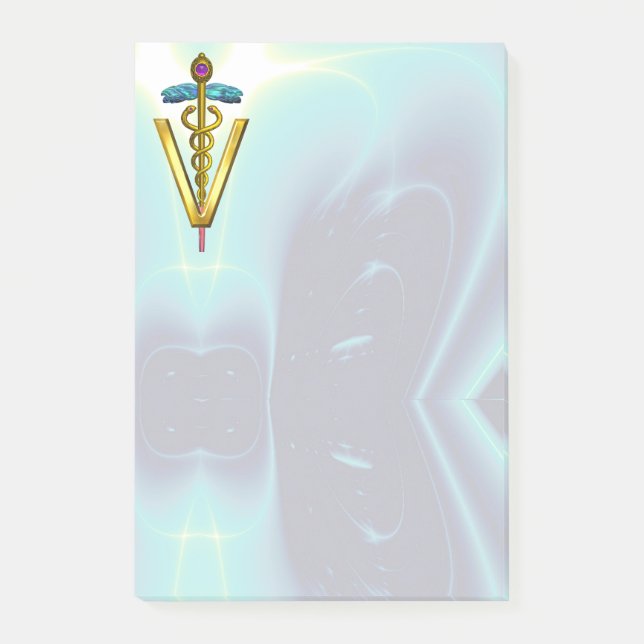 GOLDEN CADUCEUS VETERINÄRSYMBOL / Aquamarin blau Post-it Klebezettel (Vorderseite)