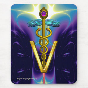 GOLDEN CADUCEUS VETERINÄRSYMBOL / Blau Lila Mousepad