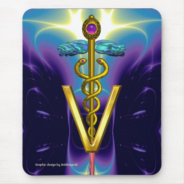 GOLDEN CADUCEUS VETERINÄRSYMBOL / Blau Lila Mousepad (Vorne)