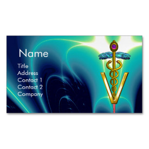 GOLDEN CADUCEUS VETERINÄRSYMBOL / Blau Türkis Magnetische Visitenkarte