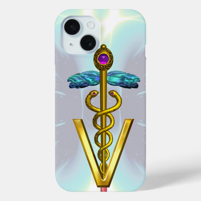 GOLDEN CADUCEUS VETERINÄRSYMBOL Light Blue Aquamar Case-Mate iPhone Hülle (Rückseite)